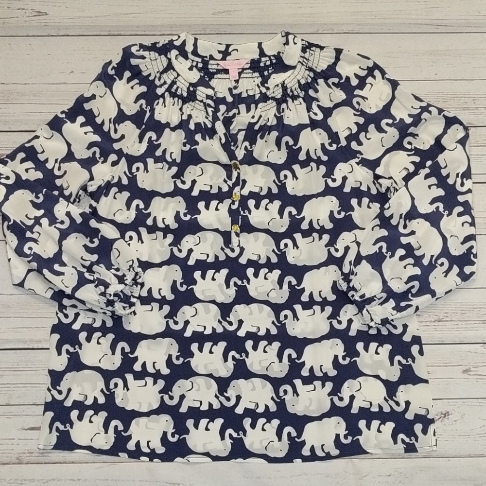 Lilly Pulitzer Navy and White Elephant Blouse